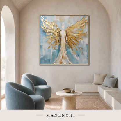 Celestial Radiance | Gold Leaf Wall Art - original hand-painted painting by Manenchi, styled in a room setting