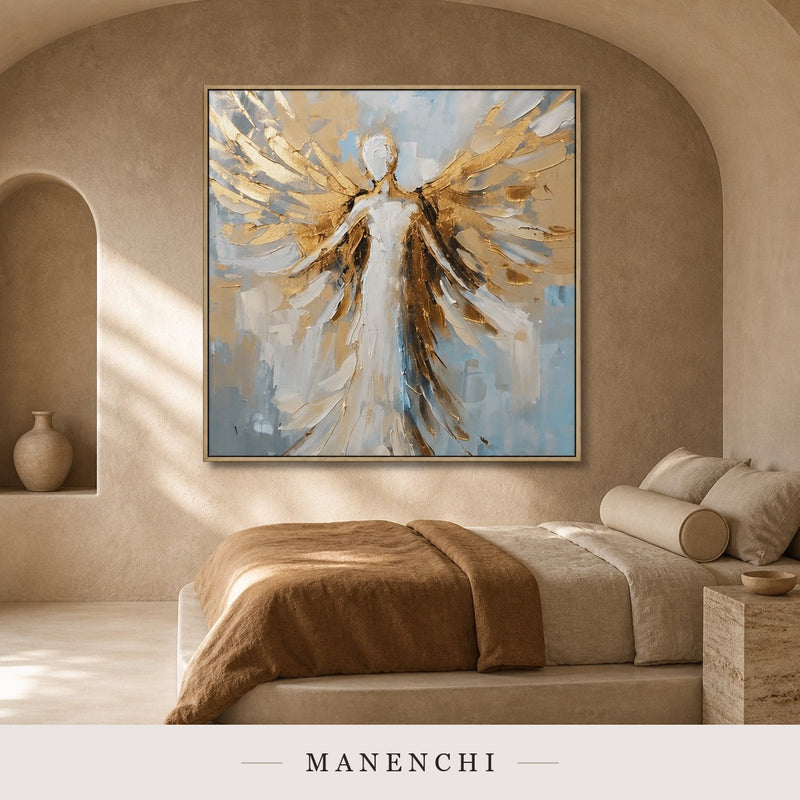 Sculpted Flight | Gold Leaf Wall Art - original hand-painted painting by Manenchi, styled in a room setting