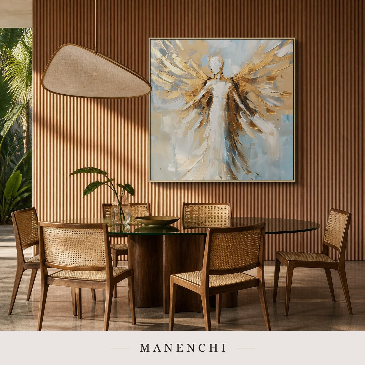 Sculpted Flight | Gold Leaf Wall Art - original hand-painted painting by Manenchi, styled in a room setting