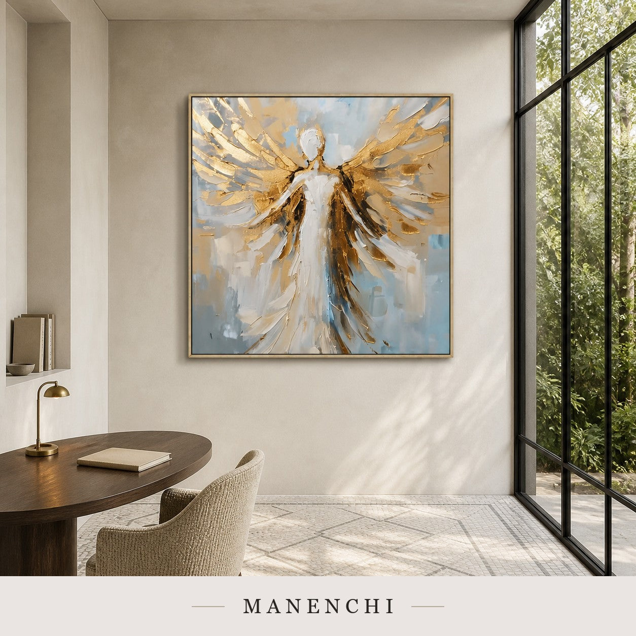 Sculpted Flight | Gold Leaf Wall Art - original hand-painted painting by Manenchi, styled in a room setting