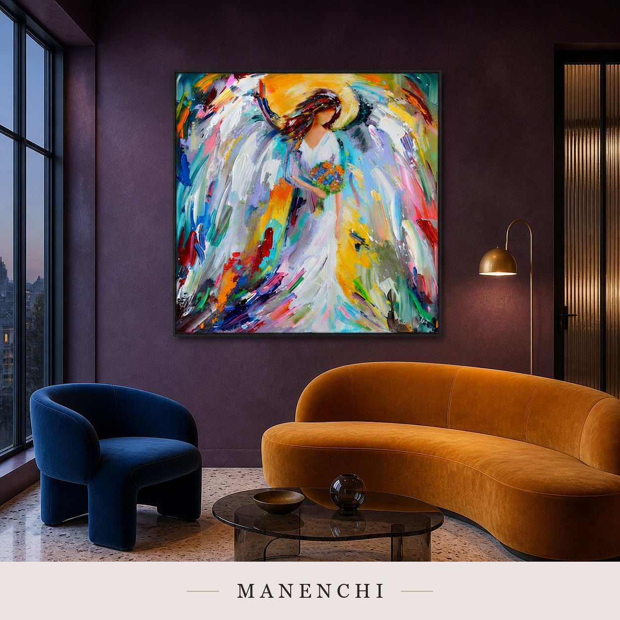 Rippled Light | Contemporary Wall Art - original hand-painted painting by Manenchi, styled in a room setting