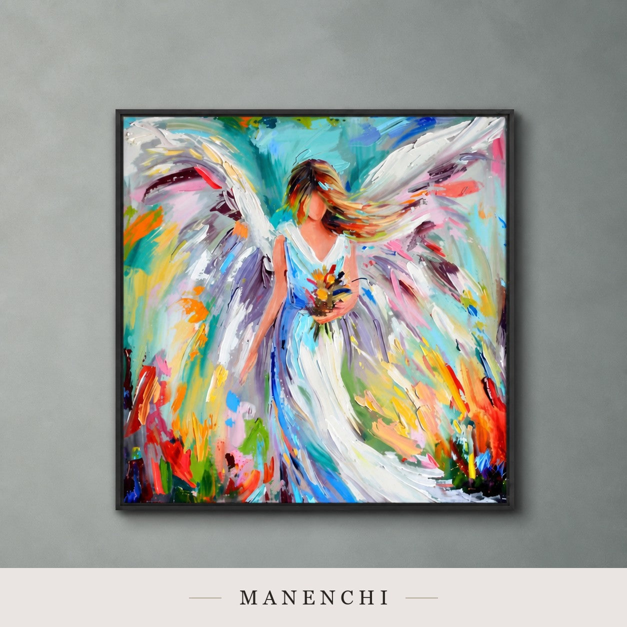 Uplifted Currents | Contemporary Wall Art - original hand-painted painting by Manenchi, styled in a room setting