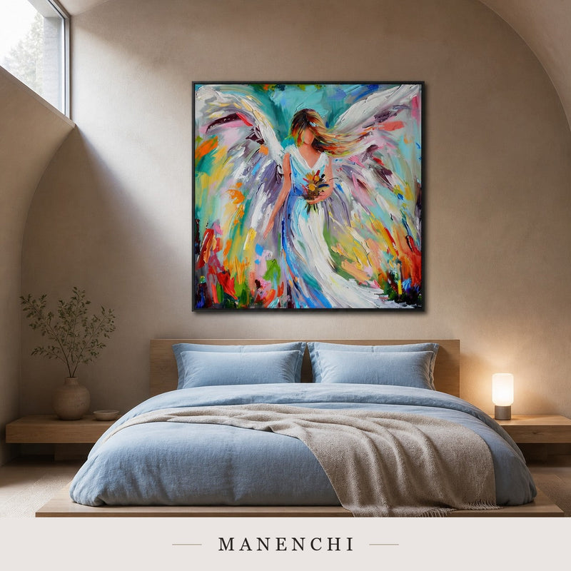 Uplifted Currents | Contemporary Wall Art - original hand-painted painting by Manenchi, styled in a room setting
