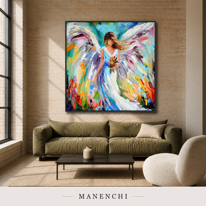 Uplifted Currents | Contemporary Wall Art - original hand-painted painting by Manenchi, styled in a room setting