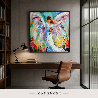 Uplifted Currents | Contemporary Wall Art - original hand-painted painting by Manenchi, styled in a room setting