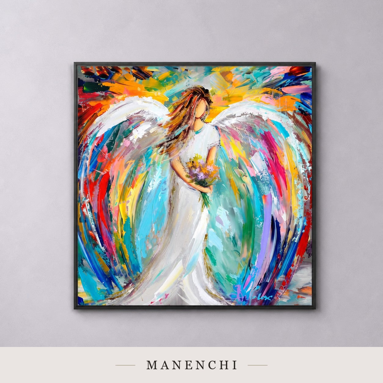 Raised Pinions | Contemporary Wall Art - original hand-painted painting by Manenchi, styled in a room setting