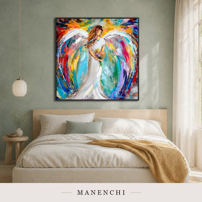 Raised Pinions | Contemporary Wall Art - original hand-painted painting by Manenchi, styled in a room setting