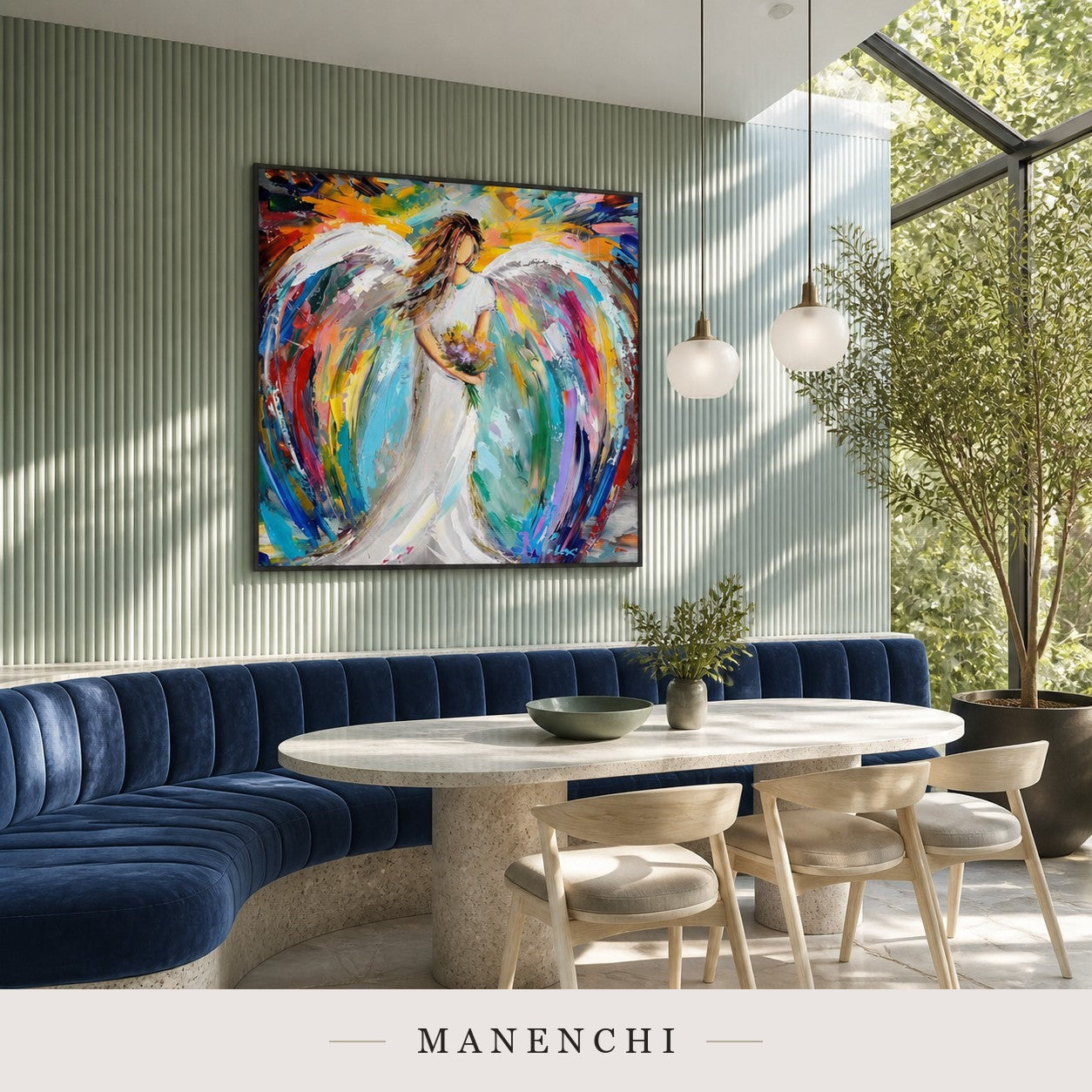 Raised Pinions | Contemporary Wall Art - original hand-painted painting by Manenchi, styled in a room setting