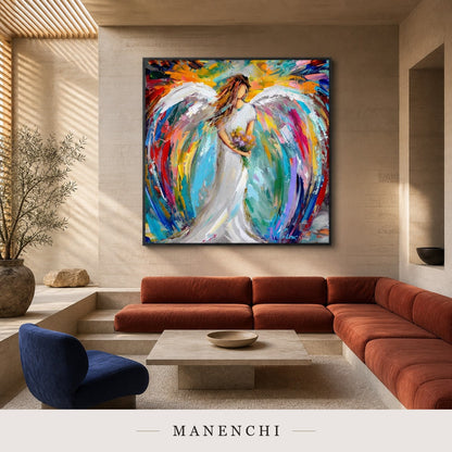 Raised Pinions | Contemporary Wall Art - original hand-painted painting by Manenchi, styled in a room setting