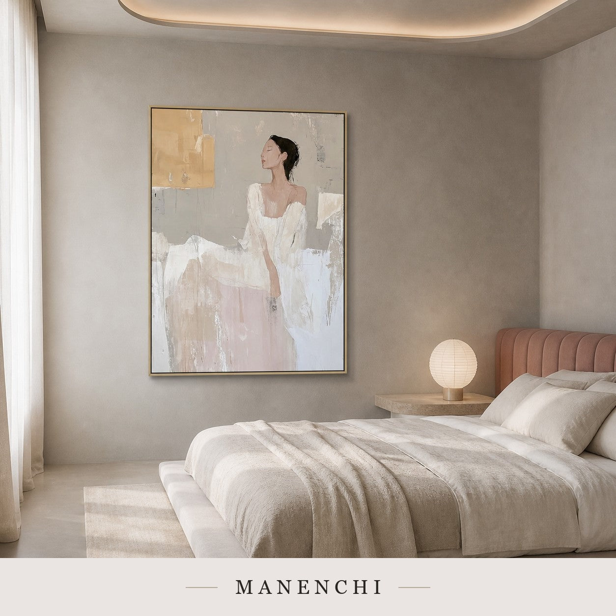 Poised Geometry | Wabi-Sabi Wall Art - original hand-painted painting by Manenchi, styled in a room setting