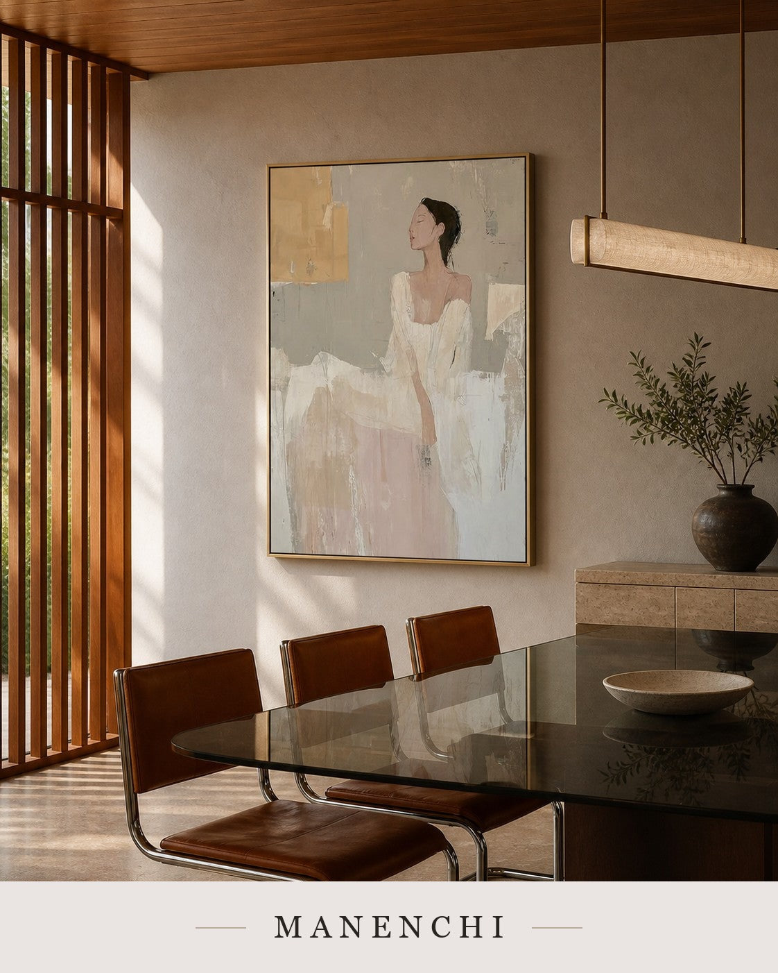 Poised Geometry | Wabi-Sabi Wall Art - original hand-painted painting by Manenchi, styled in a room setting