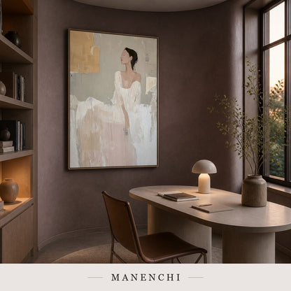 Poised Geometry | Wabi-Sabi Wall Art - original hand-painted painting by Manenchi, styled in a room setting