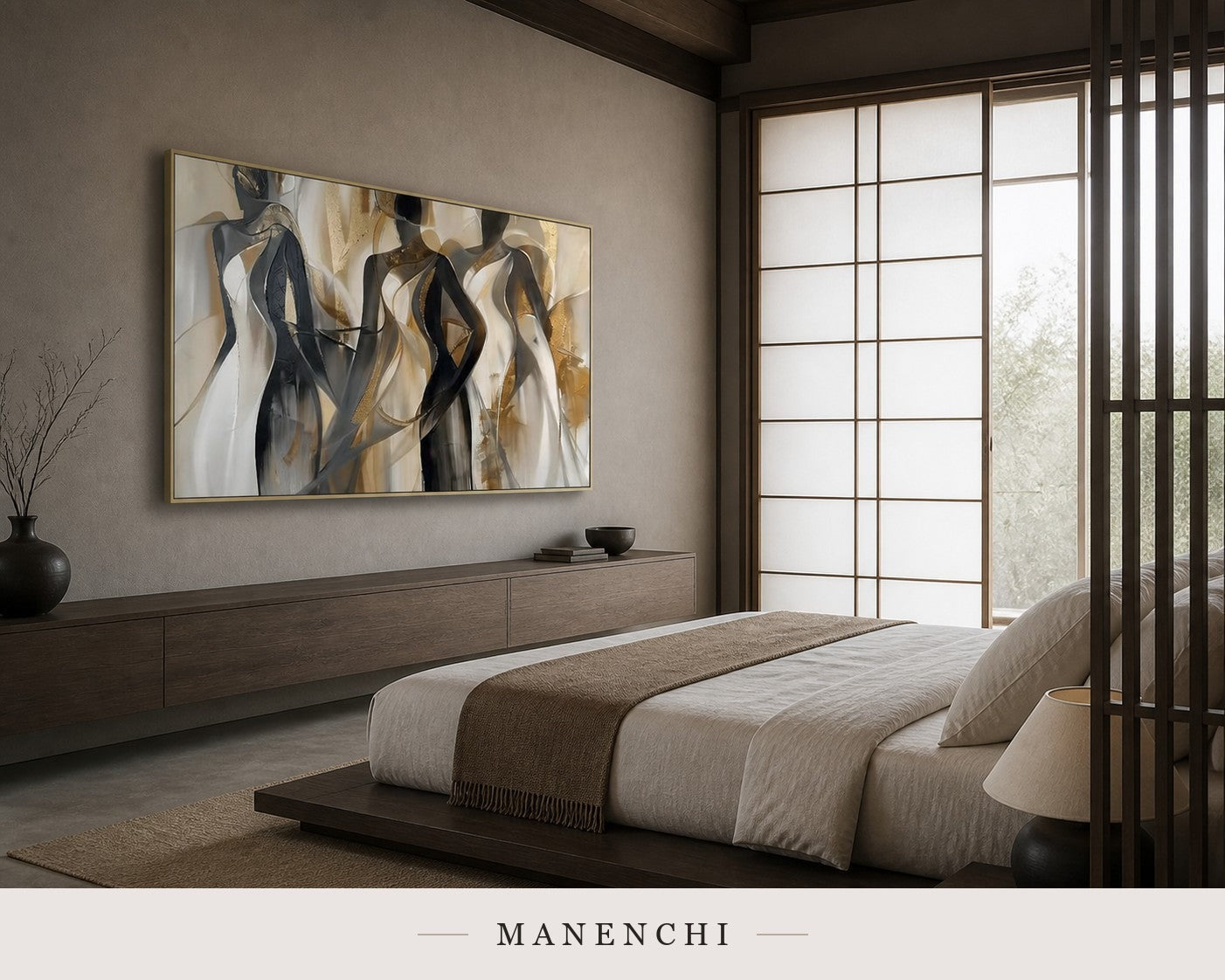 Glinting Drapery | Gold Leaf Wall Art - original hand-painted painting by Manenchi, styled in a room setting