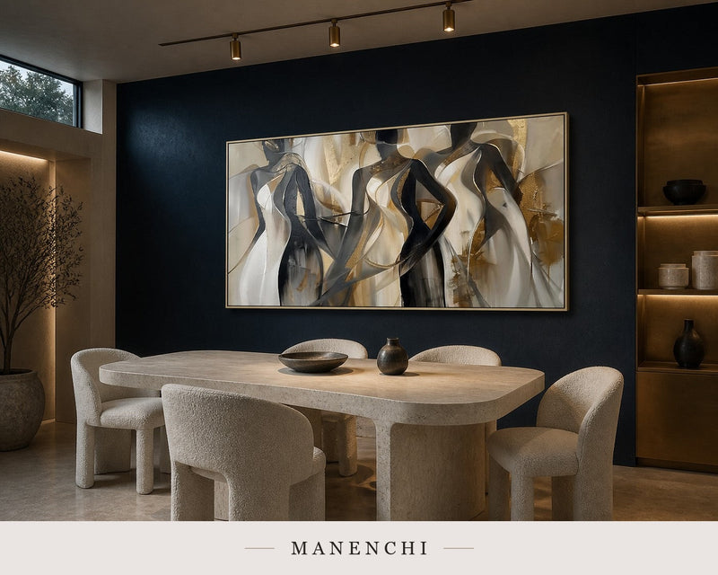 Glinting Drapery | Gold Leaf Wall Art - original hand-painted painting by Manenchi, styled in a room setting