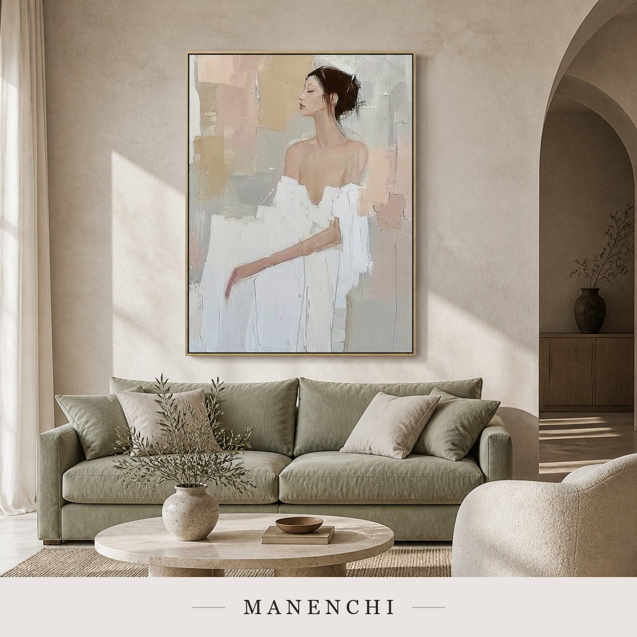 Embossed Visage | Contemporary Wall Art - original hand-painted painting by Manenchi, styled in a room setting