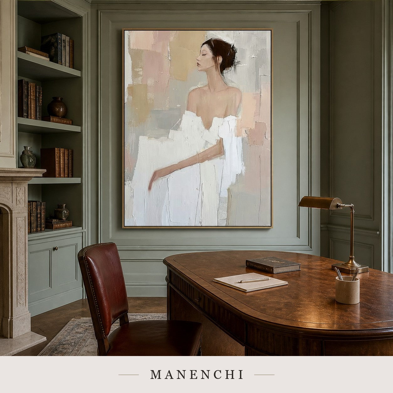 Embossed Visage | Contemporary Wall Art - original hand-painted painting by Manenchi, styled in a room setting