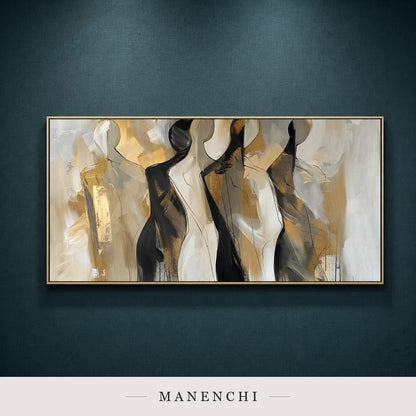 Brushed Silhouettes | Gold Leaf Wall Art - original hand-painted painting by Manenchi, styled in a room setting