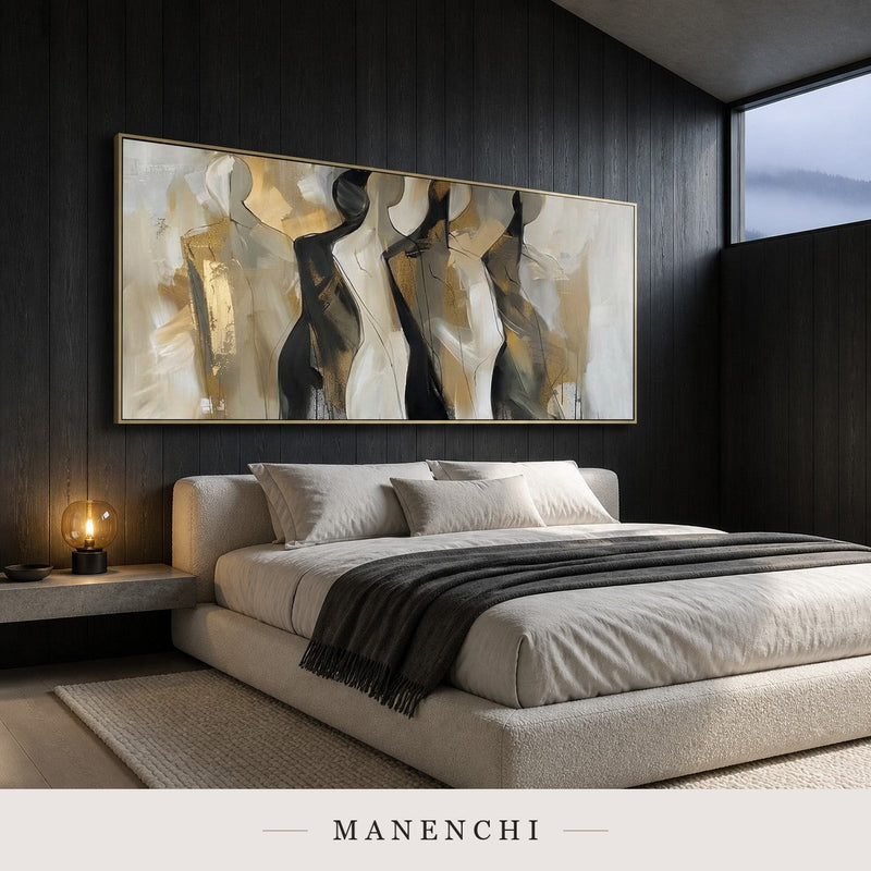 Brushed Silhouettes | Gold Leaf Wall Art - original hand-painted painting by Manenchi, styled in a room setting