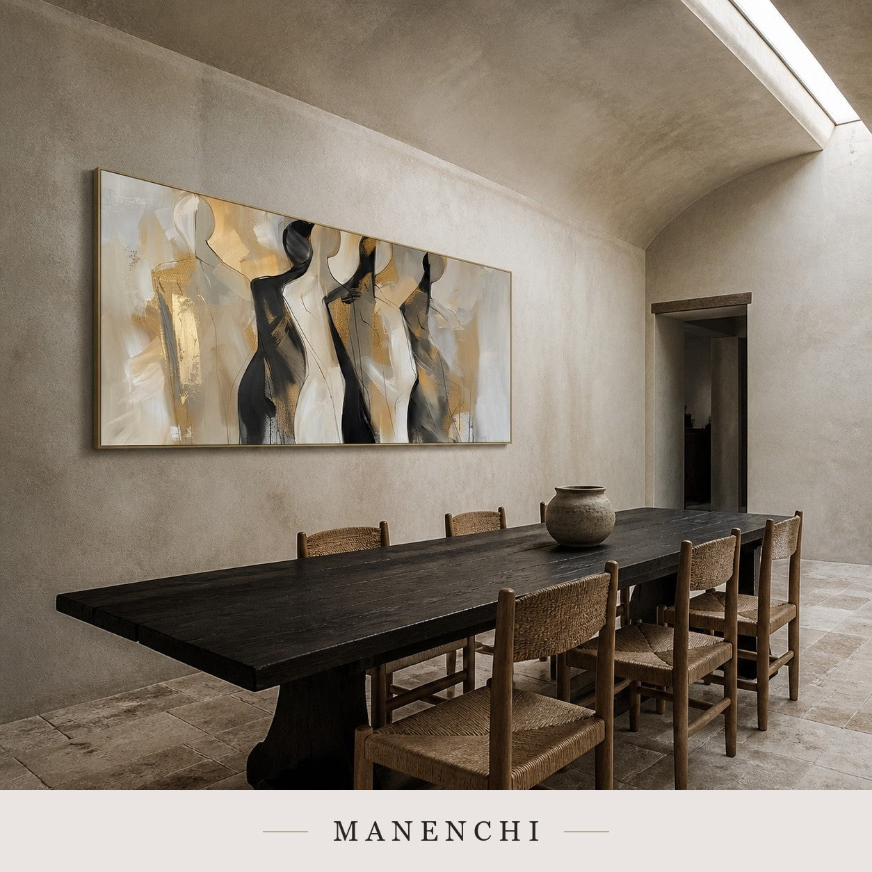 Brushed Silhouettes | Gold Leaf Wall Art - original hand-painted painting by Manenchi, styled in a room setting