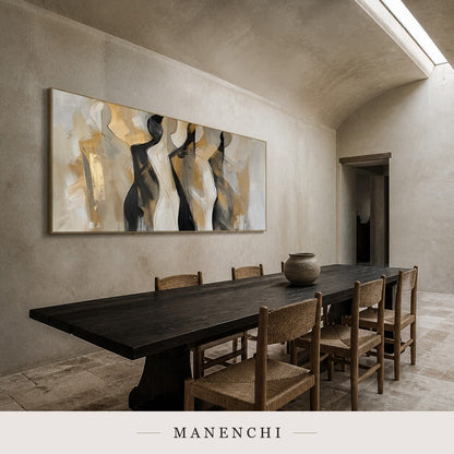 Brushed Silhouettes | Gold Leaf Wall Art - original hand-painted painting by Manenchi, styled in a room setting