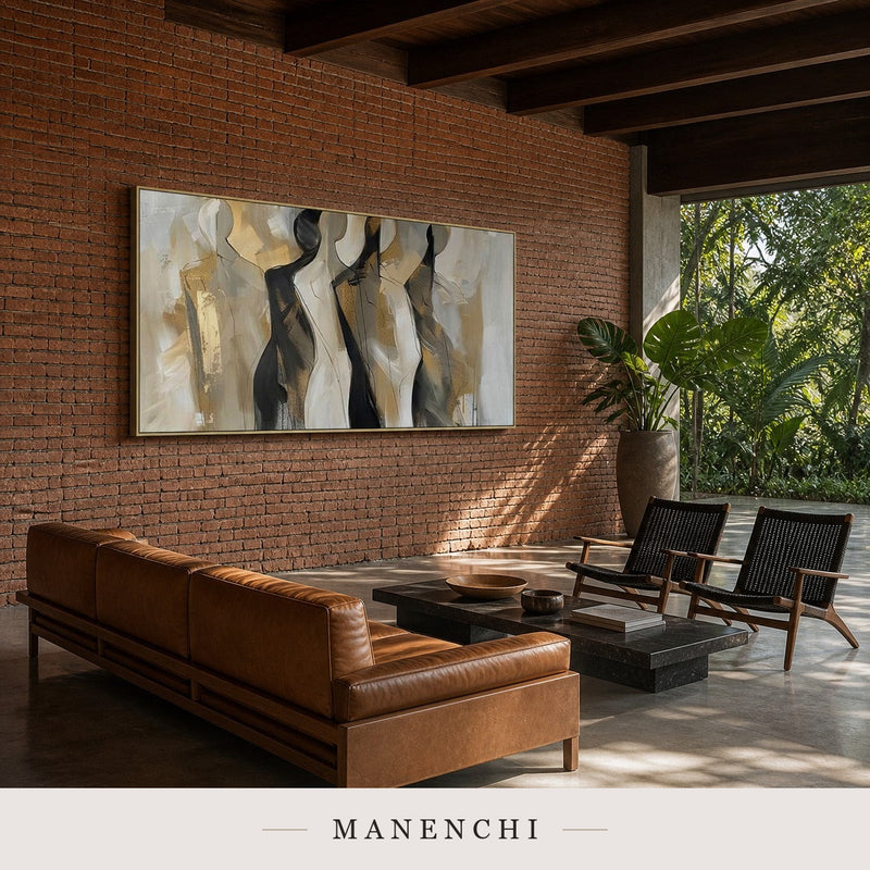 Brushed Silhouettes | Gold Leaf Wall Art - original hand-painted painting by Manenchi, styled in a room setting