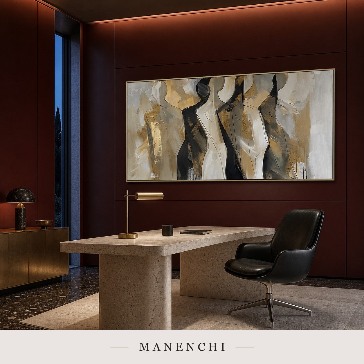 Brushed Silhouettes | Gold Leaf Wall Art - original hand-painted painting by Manenchi, styled in a room setting