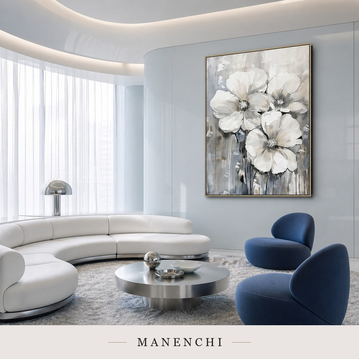 Parian Petals | Floral Wall Art - original hand-painted painting by Manenchi, styled in a room setting