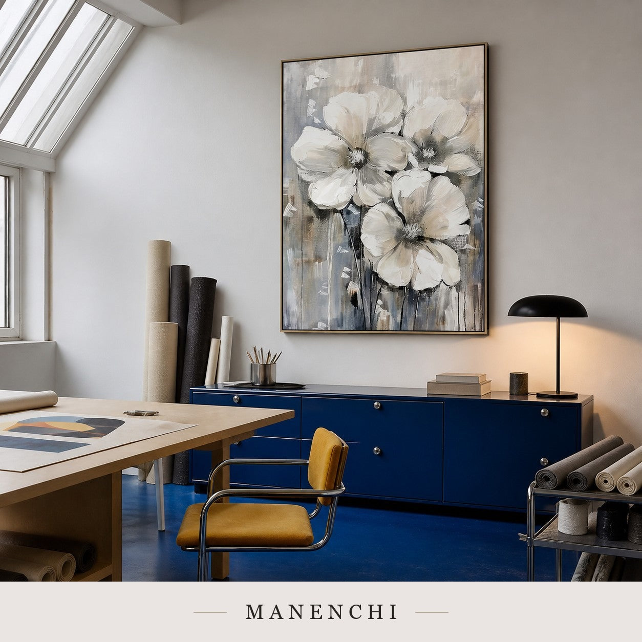 Parian Petals | Floral Wall Art - original hand-painted painting by Manenchi, styled in a room setting