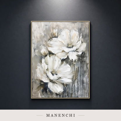 Alabaster Bloom | Wabi-Sabi Wall Art - original hand-painted painting by Manenchi, styled in a room setting