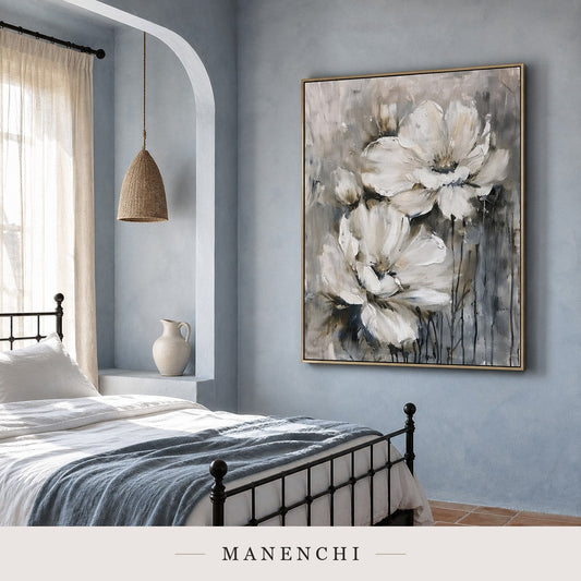 Alabaster Bloom | Wabi-Sabi Wall Art - original hand-painted painting by Manenchi, styled in a room setting