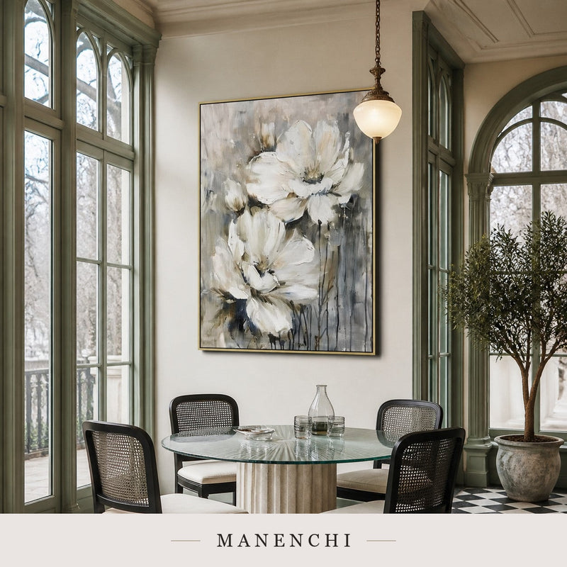 Alabaster Bloom | Wabi-Sabi Wall Art - original hand-painted painting by Manenchi, styled in a room setting