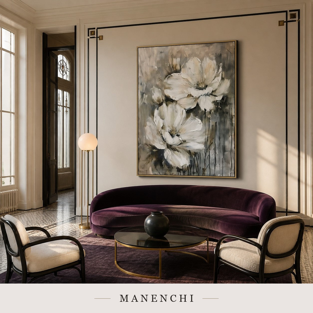Alabaster Bloom | Wabi-Sabi Wall Art - original hand-painted painting by Manenchi, styled in a room setting