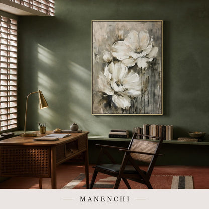 Alabaster Bloom | Wabi-Sabi Wall Art - original hand-painted painting by Manenchi, styled in a room setting