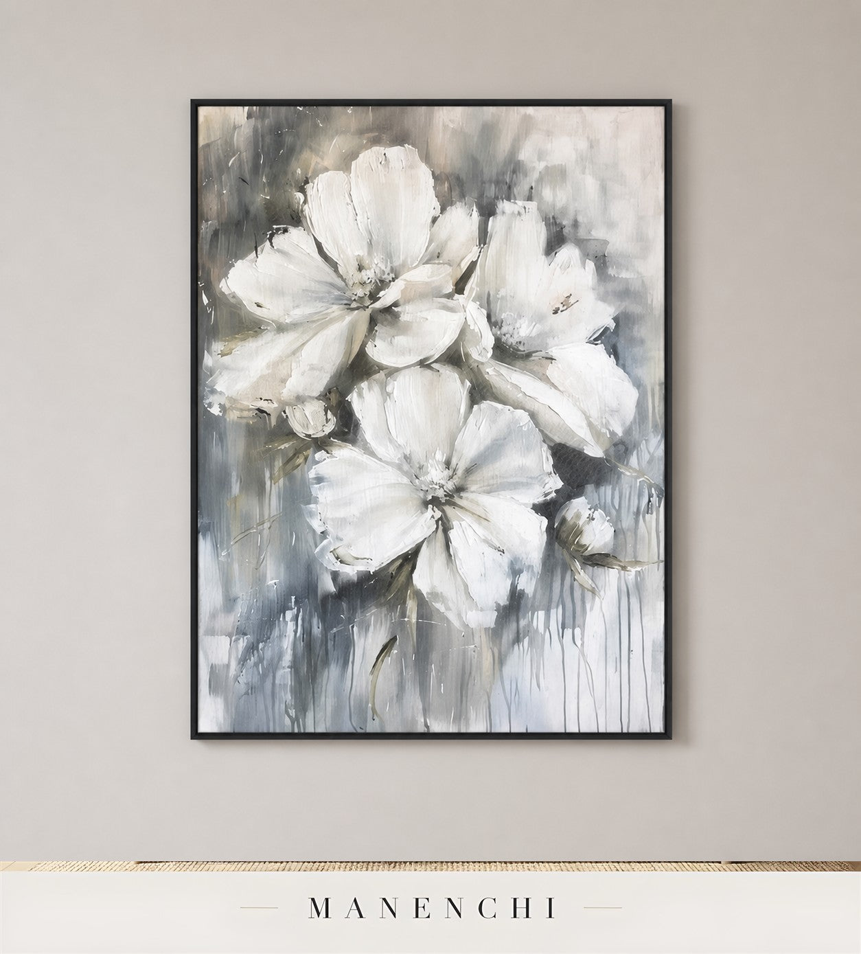 Frosted Petals | Floral Wall Art - original hand-painted painting by Manenchi, styled in a room setting