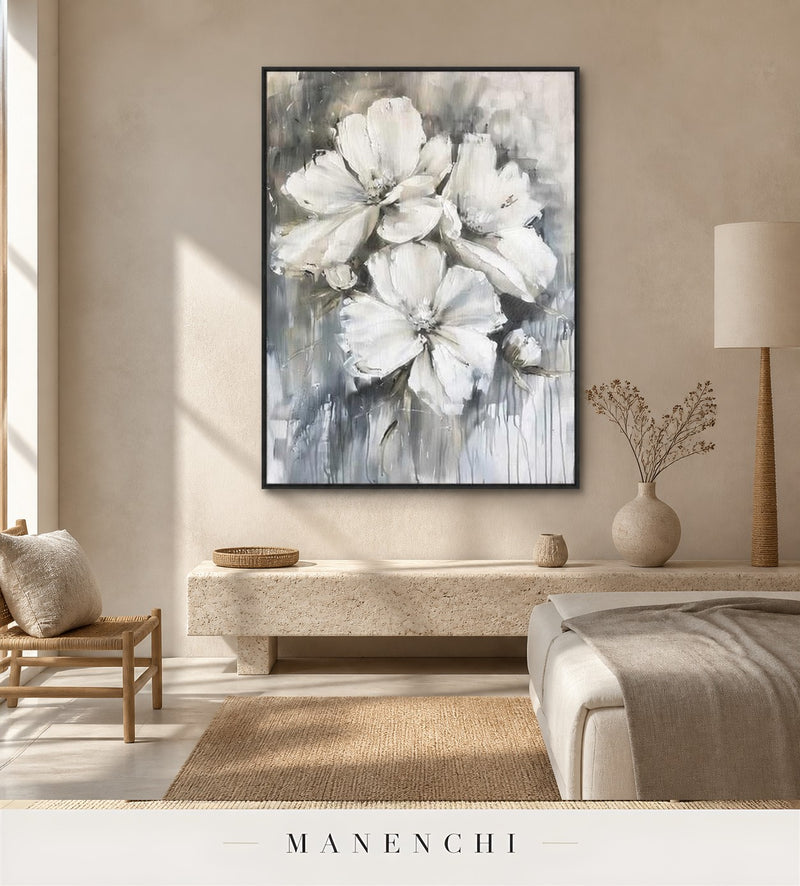 Frosted Petals | Floral Wall Art - original hand-painted painting by Manenchi, styled in a room setting