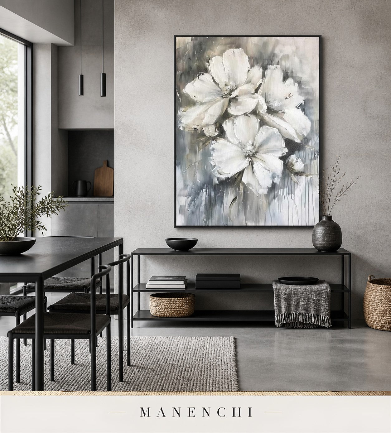 Frosted Petals | Floral Wall Art - original hand-painted painting by Manenchi, styled in a room setting