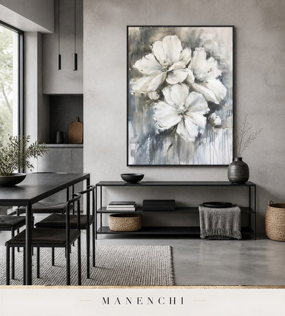 Frosted Petals | Floral Wall Art - original hand-painted painting by Manenchi, styled in a room setting