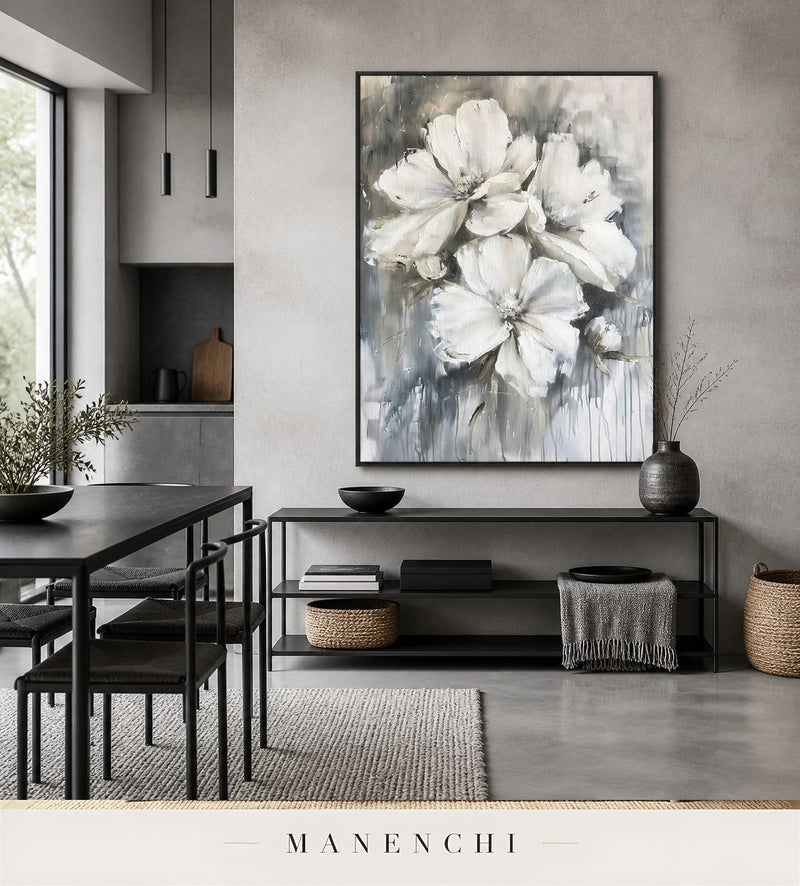 Frosted Petals | Floral Wall Art - original hand-painted painting by Manenchi, styled in a room setting