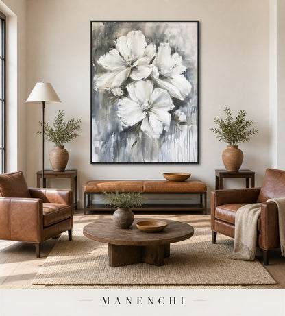 Frosted Petals | Floral Wall Art - original hand-painted painting by Manenchi, styled in a room setting