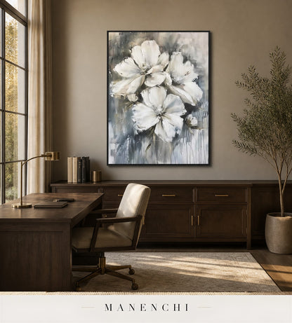 Frosted Petals | Floral Wall Art - original hand-painted painting by Manenchi, styled in a room setting