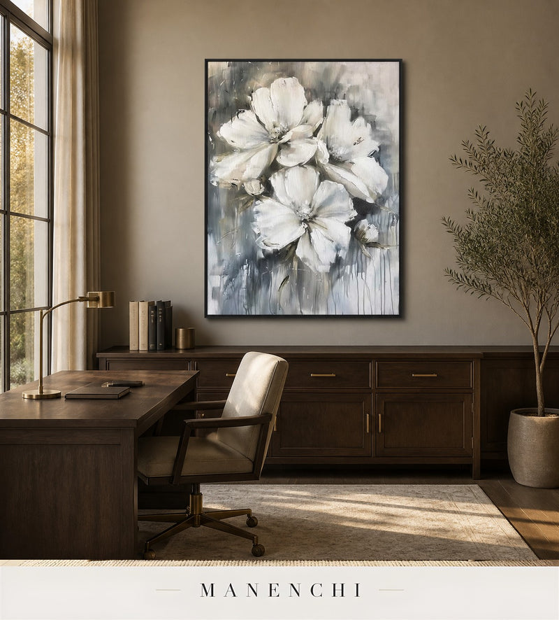 Frosted Petals | Floral Wall Art - original hand-painted painting by Manenchi, styled in a room setting