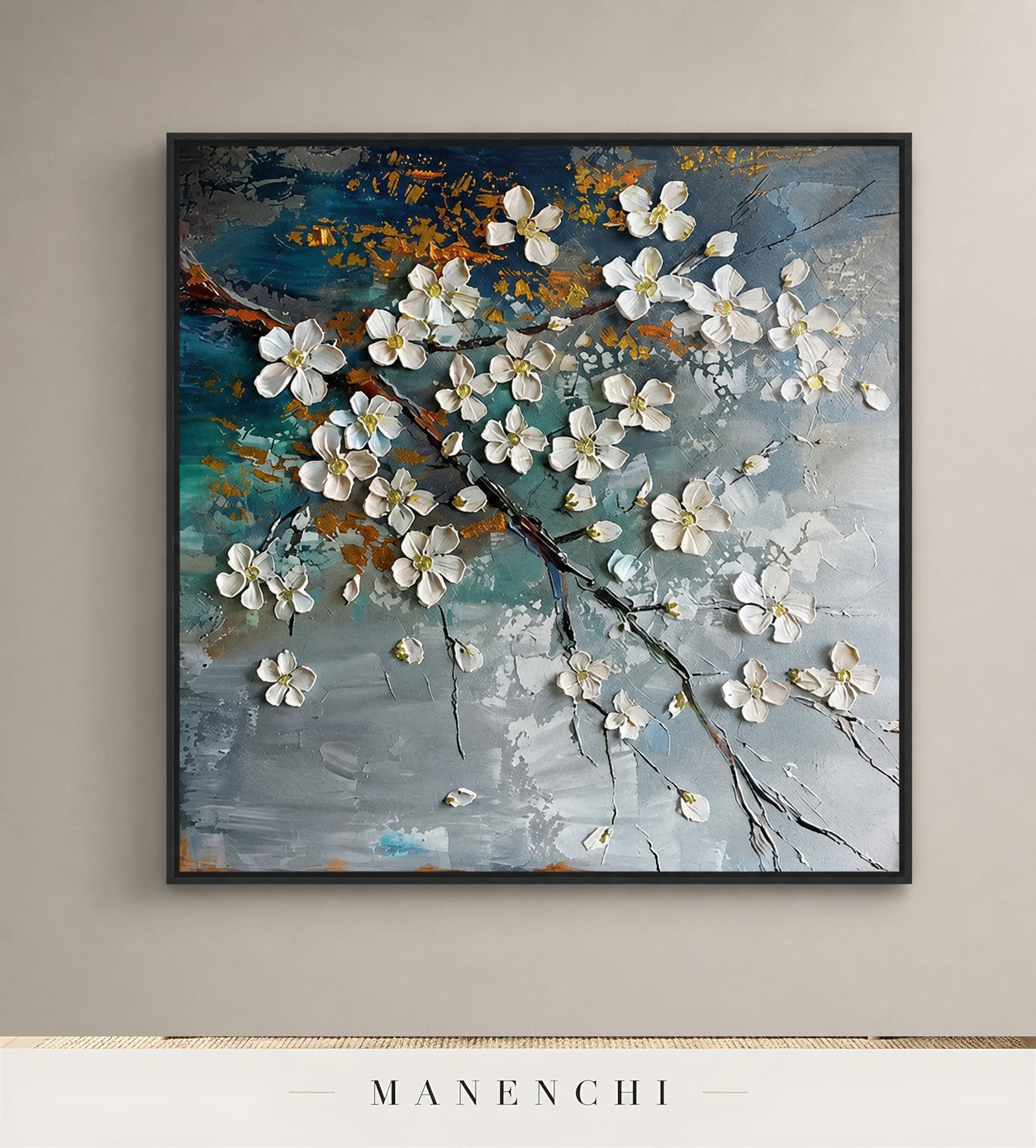 Glinting Filigree | Floral Wall Art - original hand-painted painting by Manenchi, styled in a room setting