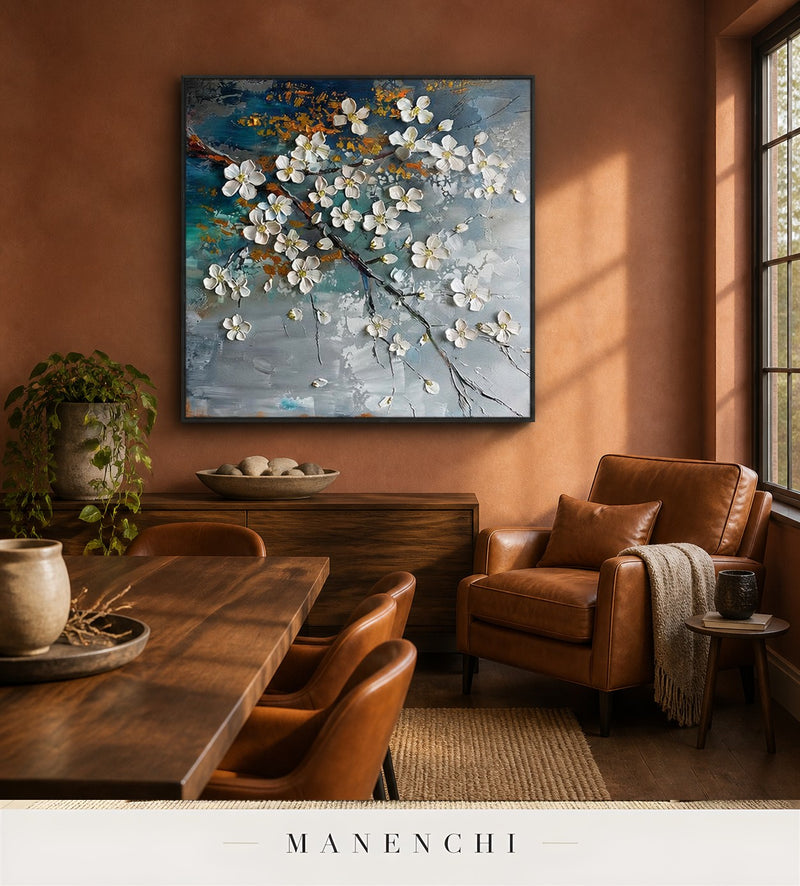 Glinting Filigree | Floral Wall Art - original hand-painted painting by Manenchi, styled in a room setting