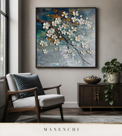 Glinting Filigree | Floral Wall Art - original hand-painted painting by Manenchi, styled in a room setting
