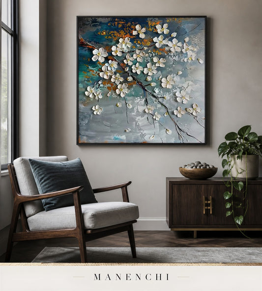 Glinting Filigree | Floral Wall Art - original hand-painted painting by Manenchi, styled in a room setting