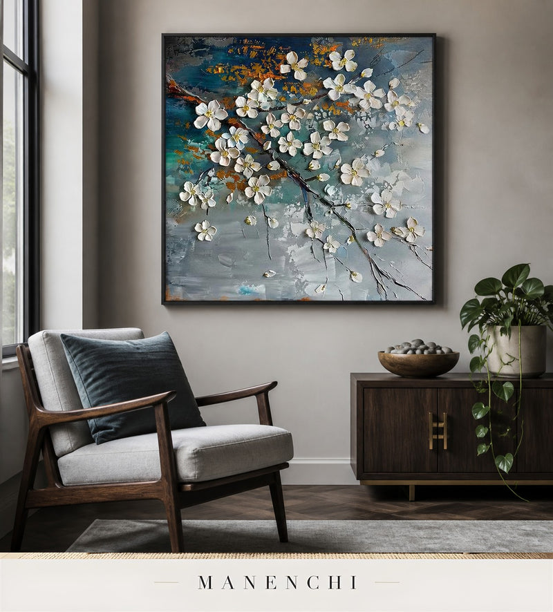 Glinting Filigree | Floral Wall Art - original hand-painted painting by Manenchi, styled in a room setting