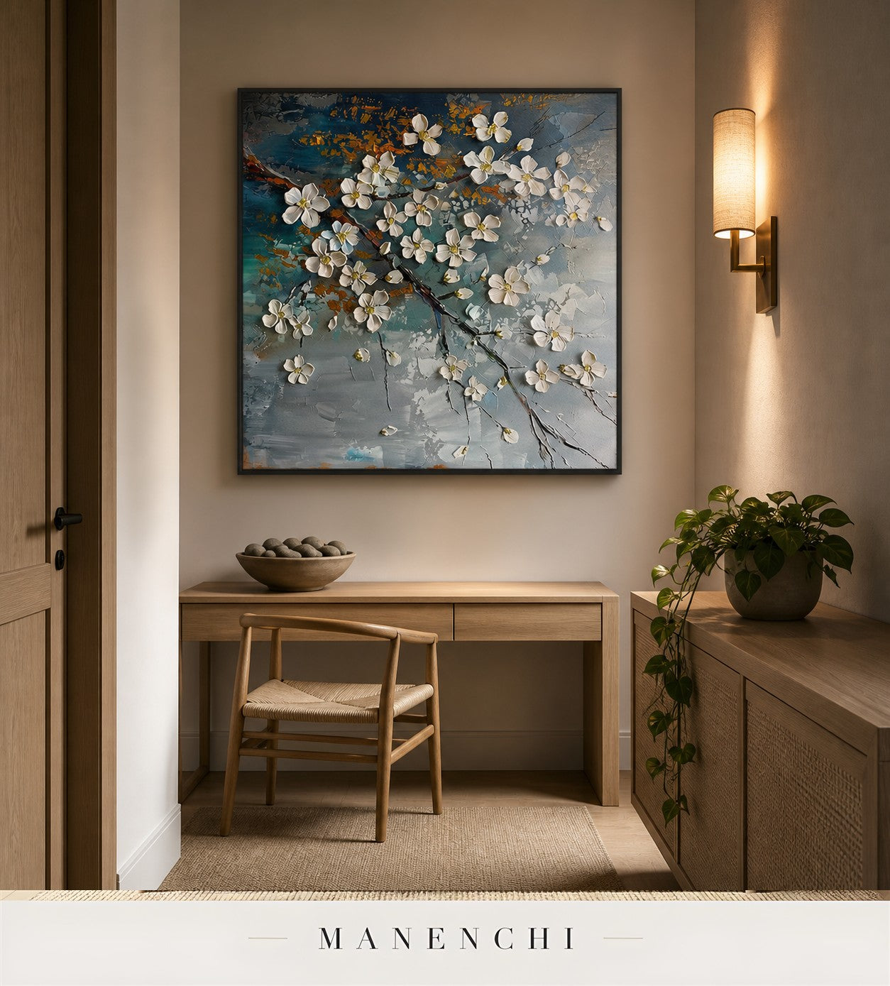 Glinting Filigree | Floral Wall Art - original hand-painted painting by Manenchi, styled in a room setting