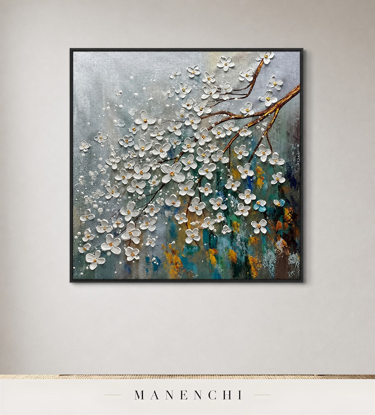 Petal Light | Floral Wall Art - original hand-painted painting by Manenchi, styled in a room setting