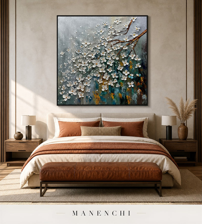 Petal Light | Floral Wall Art - original hand-painted painting by Manenchi, styled in a room setting
