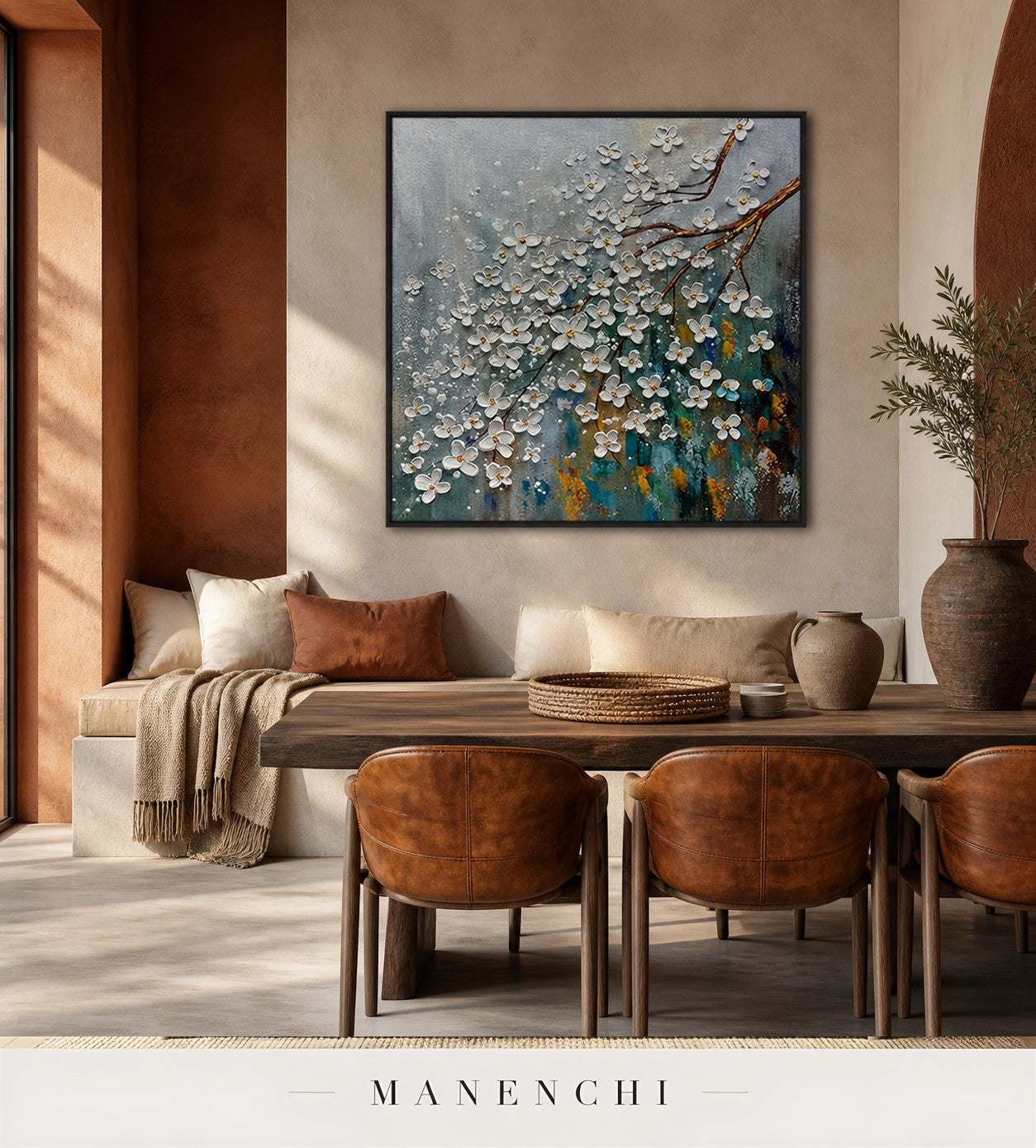 Petal Light | Floral Wall Art - original hand-painted painting by Manenchi, styled in a room setting